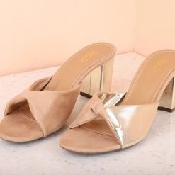 Inc.5 BLOCK HEEL TWISTED MULES-GOLD