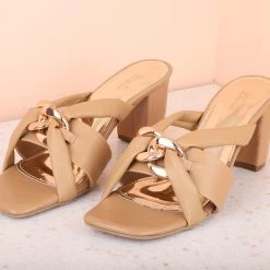 Inc.5 BLOCK HEEL MULES-BEIGE