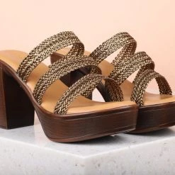 Inc.5 WOVEN BLOCK HEEL-ANTIQUE GOLD