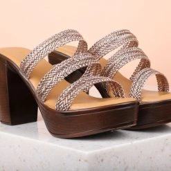 Inc.5 WOVEN BLOCK HEEL-ROSE GOLD