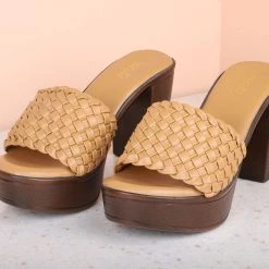 Inc.5 WOVEN BLOCK HEEL MULES-BEIGE