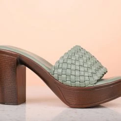 Inc.5 WOVEN BLOCK HEEL MULES-GREEN Inc5