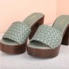 Inc.5 WOVEN BLOCK HEEL MULES-GREEN Inc5