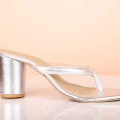 Inc.5 SALE METALLIC BLOCK HEELS-SILVER