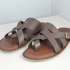 PRIVO By Inc5 MEN BUCKLED CROSS TOE POST SLIPPER-BROWN