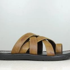 PRIVO By Inc5 MEN LEATHER CROSS STRAP ONE TOE -SLIPPER