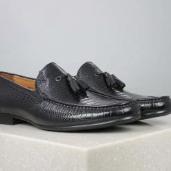ATESBER By Inc5 REPTILIAN EMBOSS TASSEL SLIPON-BLACK MEN