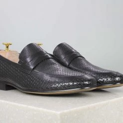 ATESBER By Inc5 PERFORATED LEATHER FORMAL SLIP-ON SHOES-BLACK MEN