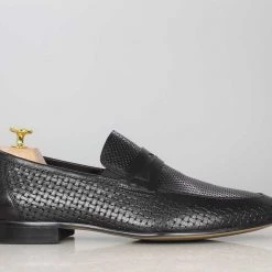 ATESBER By Inc5 PERFORATED LEATHER FORMAL SLIP-ON SHOES-BLACK MEN