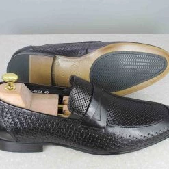 ATESBER By Inc5 PERFORATED LEATHER FORMAL SLIP-ON SHOES-BLACK MEN