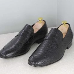 ATESBER By Inc5 PERFORATED LEATHER FORMAL SLIP-ON SHOES-BLACK MEN
