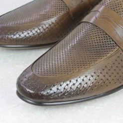 ATESBER By Inc5 PERFORATED FORMAL SLIP-ON SHOES-BROWN