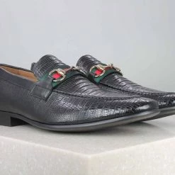 ATESBER By Inc5 MEN REPTILIAN EMBOSS SLIPPON - BLACK