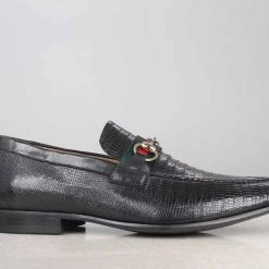 ATESBER By Inc5 MEN REPTILIAN EMBOSS SLIPPON - BLACK