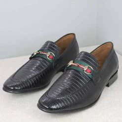 ATESBER By Inc5 MEN REPTILIAN EMBOSS SLIPPON - BLACK