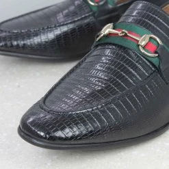 ATESBER By Inc5 MEN REPTILIAN EMBOSS SLIPPON - BLACK