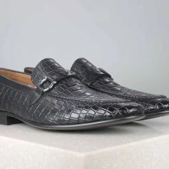 ATESBER By Inc5 MEN CROCO EMBOSS SLIPPON - BLACK