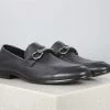 ATESBER By Inc5 ANTIQUE TRIM LEATHER SLIP-ON SHOES-BLACK MEN