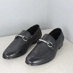 ATESBER By Inc5 ANTIQUE TRIM LEATHER SLIP-ON SHOES-BLACK MEN