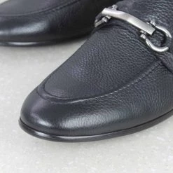 ATESBER By Inc5 ANTIQUE TRIM LEATHER SLIP-ON SHOES-BLACK MEN