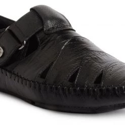 Buckaroo Men's Black Leather Strollers Sandal
