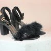 Inc.5 FUR COUNTER HEEL SANDAL-BLACK