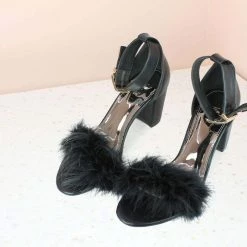 Inc.5 FUR COUNTER HEEL SANDAL-BLACK
