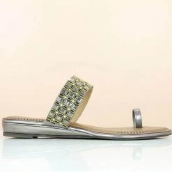 Inc.5 EMBROIDED FLAT WEDDING TOE POST-G.METAL SALE
