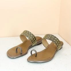 Inc.5 EMBROIDED FLAT WEDDING TOE POST-G.METAL SALE