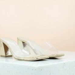 Inc.5 TRANSPARENT BLOCK HEEL MULE-GOLD