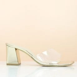 Inc.5 TRANSPARENT BLOCK HEEL MULE-GOLD