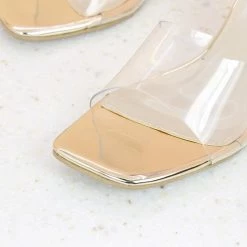 Inc.5 TRANSPARENT BLOCK HEEL MULE-GOLD