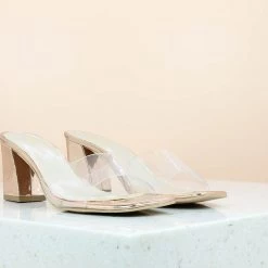 Inc.5 TRANSPARENT BLOCK HEEL MULE-ROSE GOLD SALE