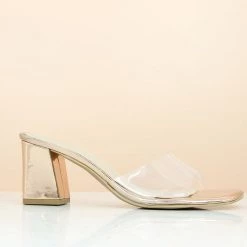 Inc.5 TRANSPARENT BLOCK HEEL MULE-ROSE GOLD SALE