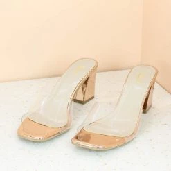 Inc.5 TRANSPARENT BLOCK HEEL MULE-ROSE GOLD SALE