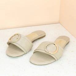 Inc.5 SALE BUCKLE FLAT CASUAL MULE-BEIGE
