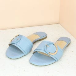 Inc.5 SALE BUCKLE FLAT CASUAL MULE-BLUE