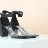 Inc.5 GLITTERY HEEL TRANSPARENT SANDAL-BLACK