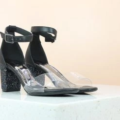 Inc.5 GLITTERY HEEL TRANSPARENT SANDAL-BLACK