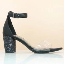 Inc.5 GLITTERY HEEL TRANSPARENT SANDAL-BLACK