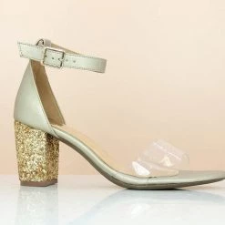 Inc.5 GLITTERY HEEL TRANSPARENT SANDAL-L.GOLD SALE
