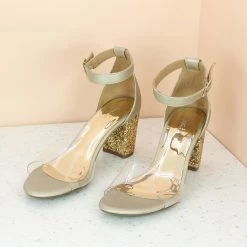 Inc.5 GLITTERY HEEL TRANSPARENT SANDAL-L.GOLD SALE