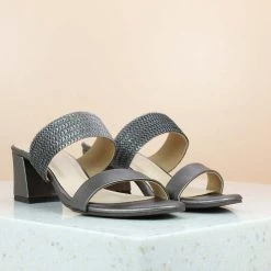 Inc.5 SALE DOUBLE STRAP BLOCK HEEL-G.METAL