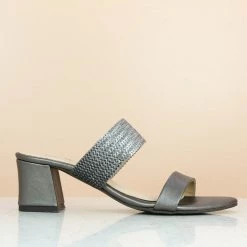 Inc.5 SALE DOUBLE STRAP BLOCK HEEL-G.METAL