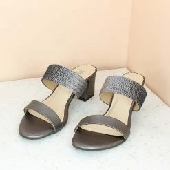 Inc.5 SALE DOUBLE STRAP BLOCK HEEL-G.METAL