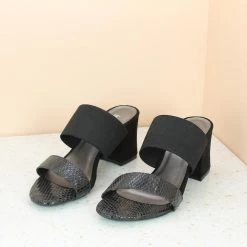 Inc.5 SALE ELASTIC DOUBLE STRAP MULE-BLACK