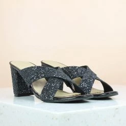 Inc.5 Ethnic GLITTERY CROSS STRAP MULE-BLACK