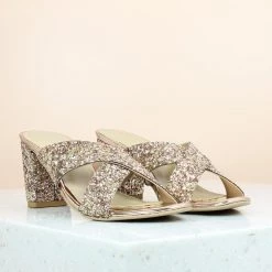 Inc.5 GLITTERY CROSS STRAP MULE-ROSE GOLD