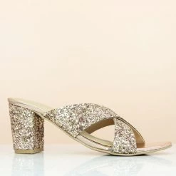 Inc.5 GLITTERY CROSS STRAP MULE-ROSE GOLD