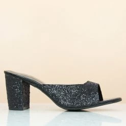 Inc.5 GLITTERY BLOCK HEEL MULE-BLACK SALE